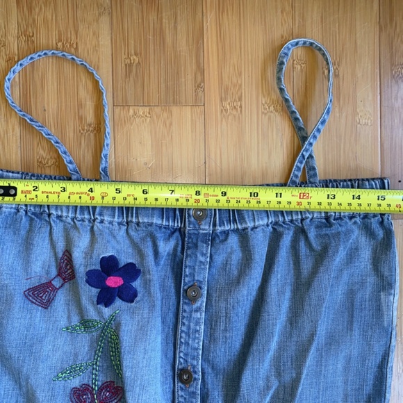 ScoLar Embroidered Blue Denim Romper Waist Elastic Women's M Bunny Flowers Cute! - Picture 10 of 13